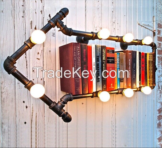 Industrial Wind Pipes Den Living Room Wall Lamp Retro Nostalgia Cafe Iron Wall Lights Creative Loft Bookshelf