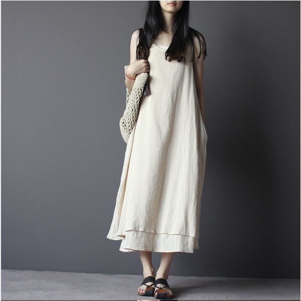 Gopche Linen Women Regular wear WHITE dress