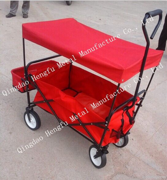 Folding Utility Wagon Garden Cart Heavy Duty Steel Frame Yard Lawn Bea