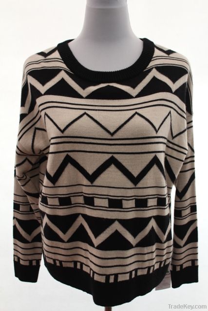 2014 new style yinshan brand geometric jacquard sweater for ladies