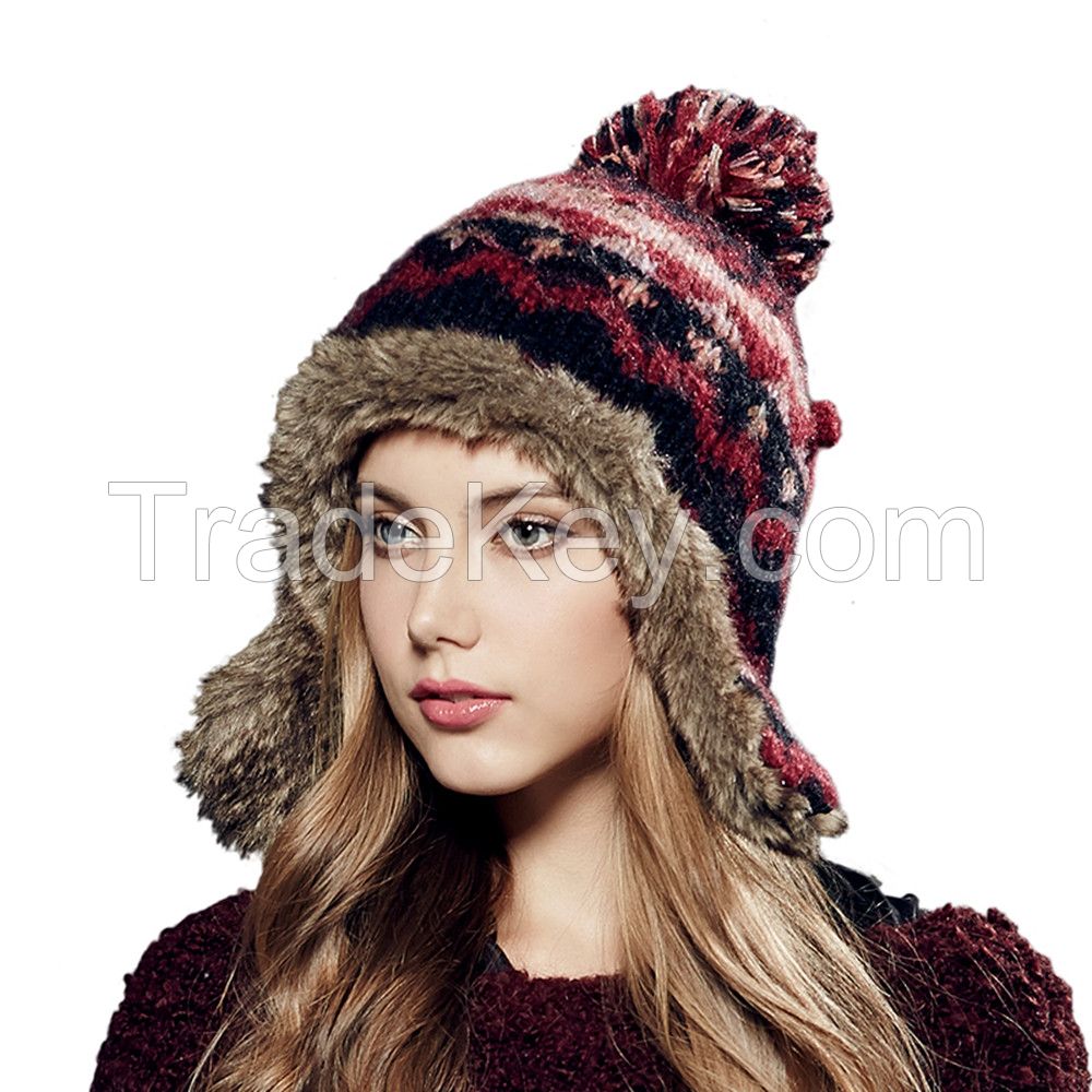 Wholesale Winter Men Women Knitted Earflap Caps Acrylic Russian Hat