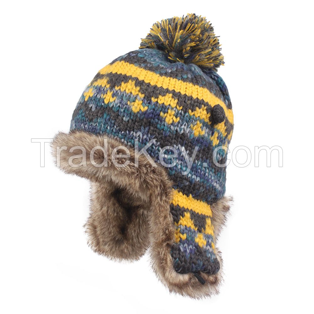 Wholesale Winter Men Women Knitted Earflap Caps Acrylic Russian Hat