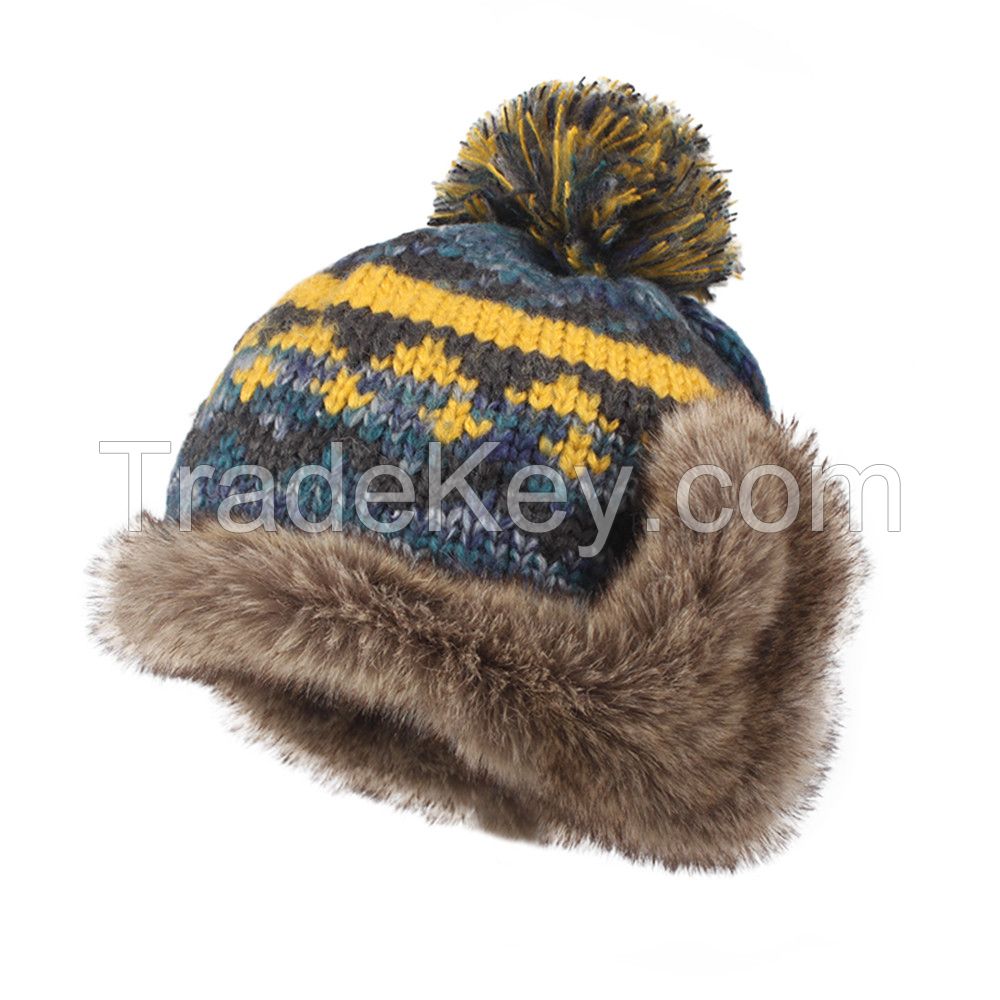 Wholesale Winter Men Women Knitted Earflap Caps Acrylic Russian Hat