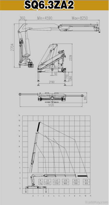 6.3 tons small hydraulic folding boom truck crane