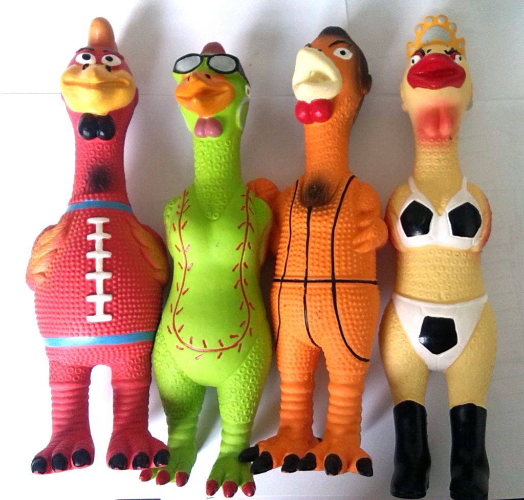 Customized Pet Toys, Rubber Chicken and Pig Squeeze Latex Toys  