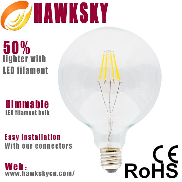 Hi tech new products clear glass globe dimmable filament led bulb