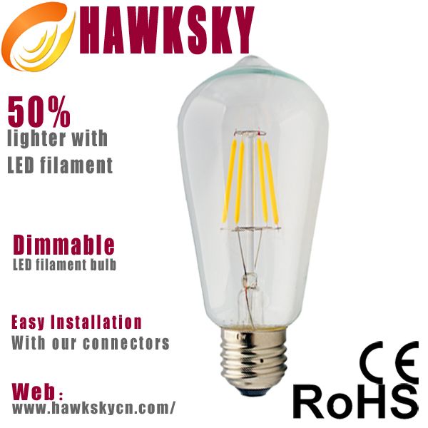 4W 6W dimmable filament led bulb
