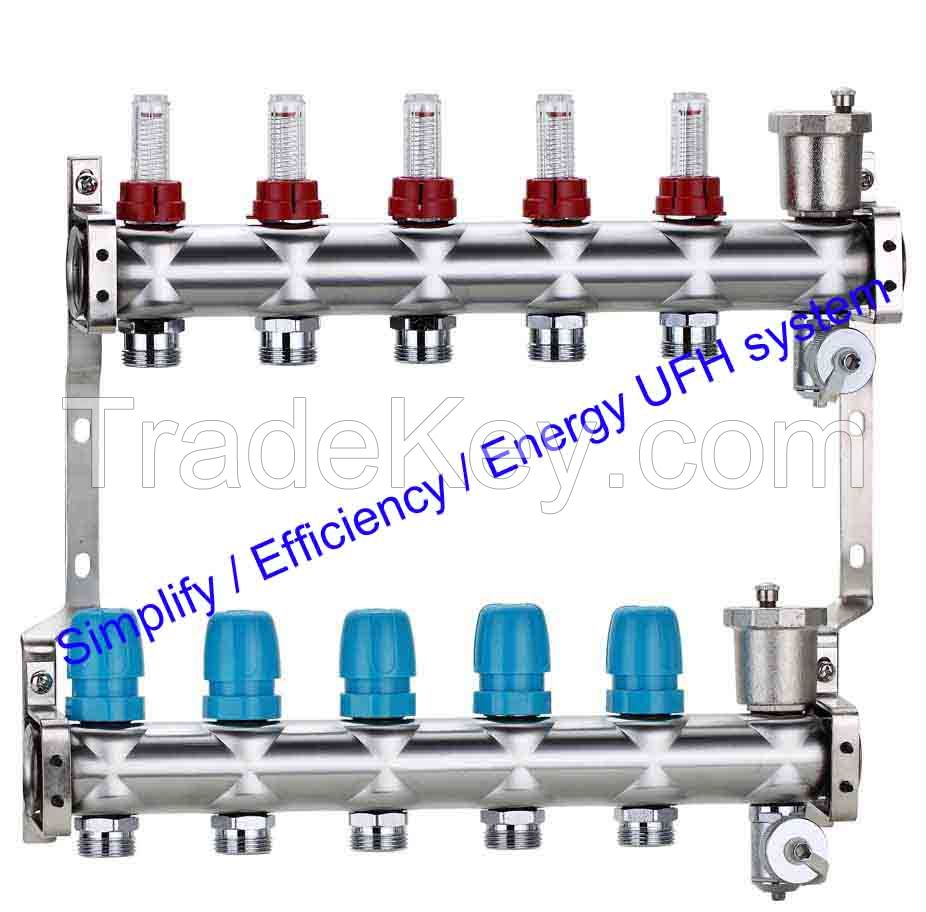 5 way valve stainless steel manifold for solar heating system and floor heating system