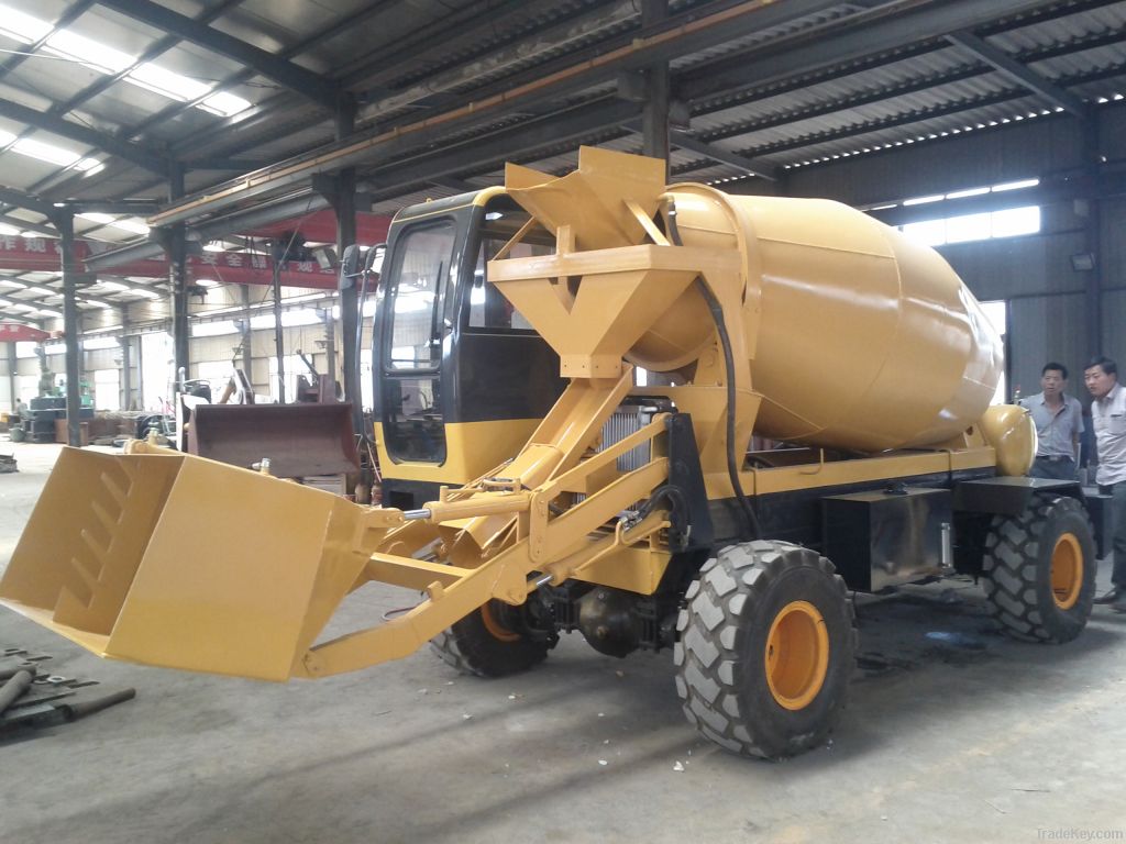 mobile concrete mixer with cement loader