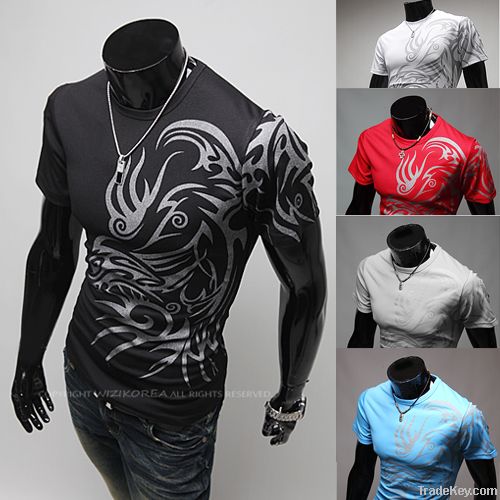 Fashion printing Men round collar T-shirt with short sleeves