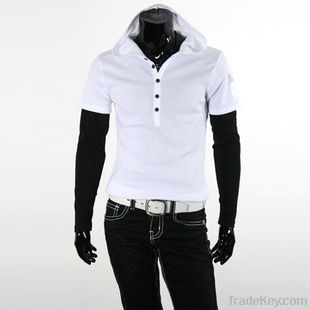 Character sets hooded pure color wash and wear short sleeve T-shirt