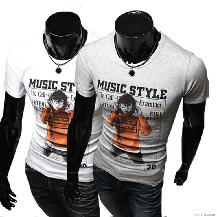 Music tide people leisure printing round collar short sleeve T-shirt