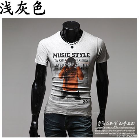 Music tide people leisure printing round collar short sleeve T-shirt