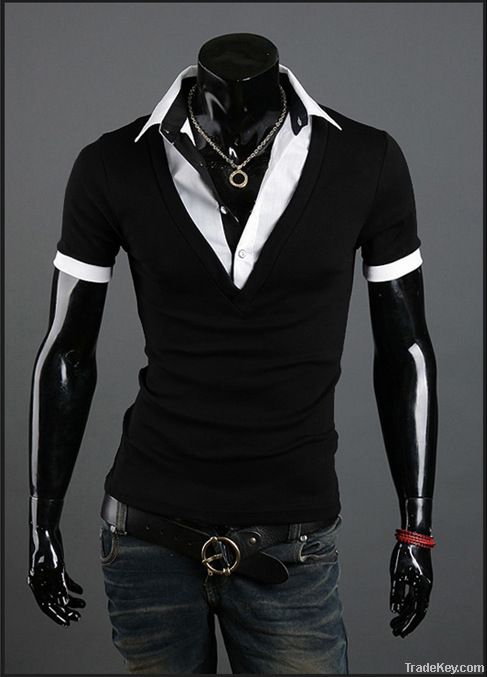 Male lapels, cultivate one's morality short sleeve T-shirt