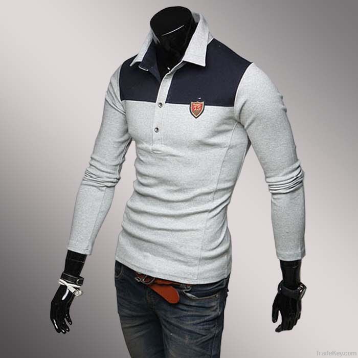 British long sleeve polo shirt color matching lapel t