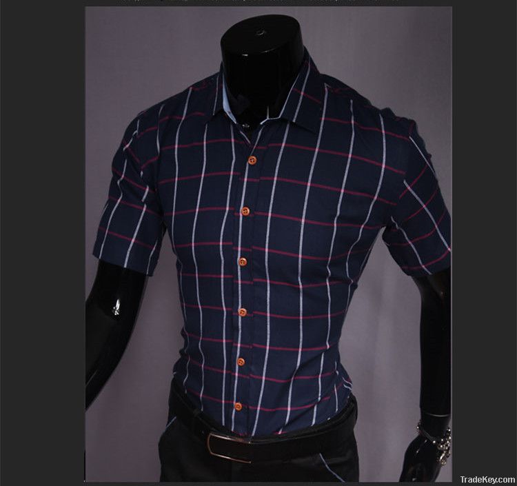 Men's fashion plaid short-sleeved cotton shirt
