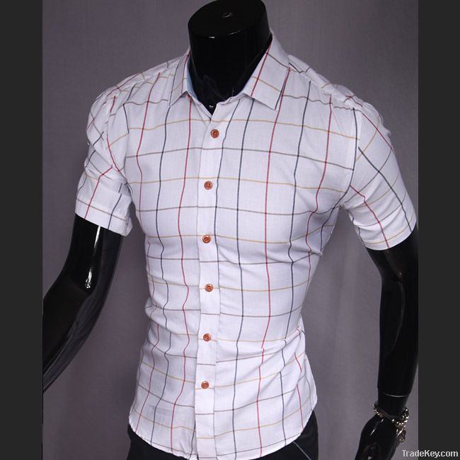 Men's fashion plaid short-sleeved cotton shirt