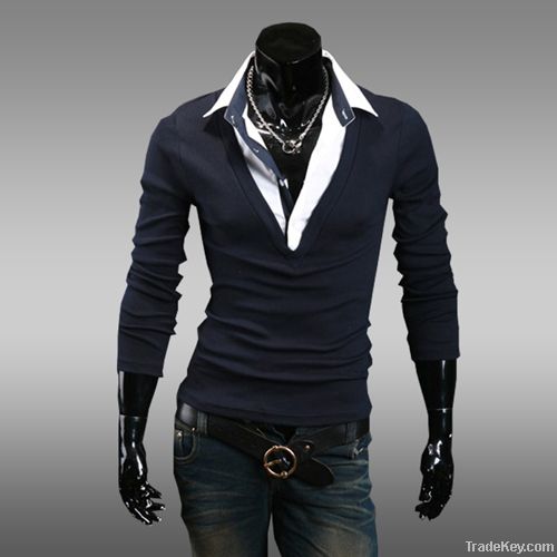 Long Sleeve Collar T-shirt (Free Shipping! Men#039s Wear Fake Two Piece)