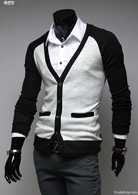 Free shippingColor matching knit Men v-neck long-sleeve knit cardigan