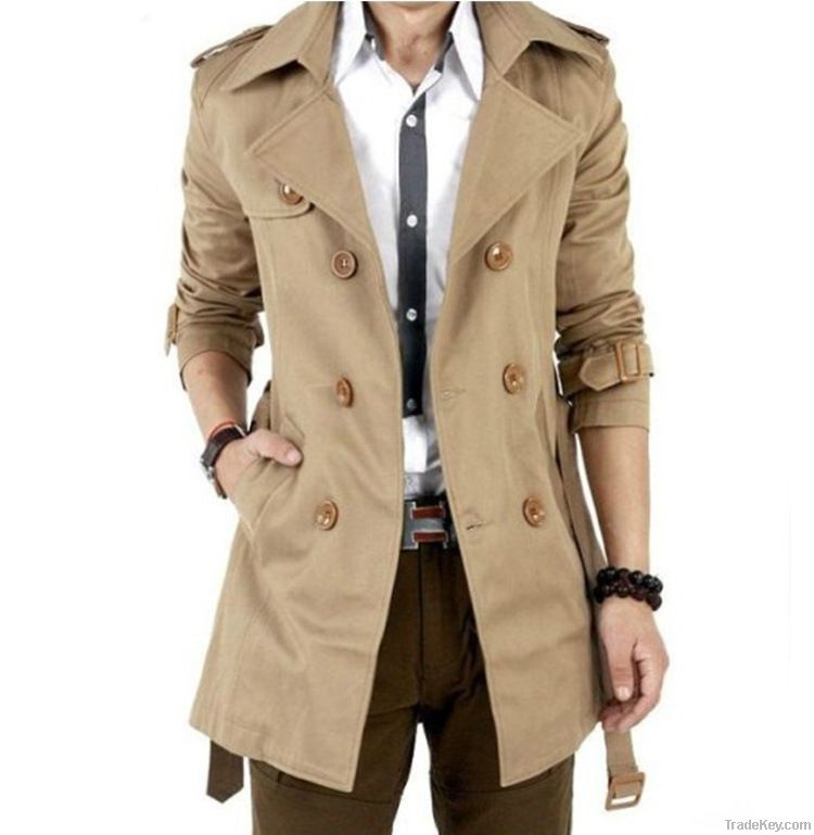 Men's fashion leisure long trench coat han edition