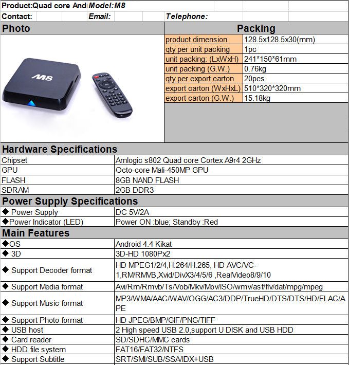 M8 Android tv box