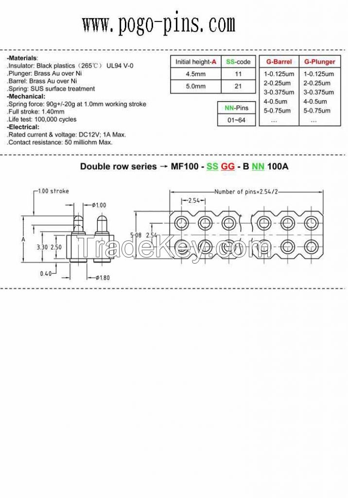 Pogo pin connector Drawing-SMT-2.54mm pitch-double row-H4.5-5.0mm