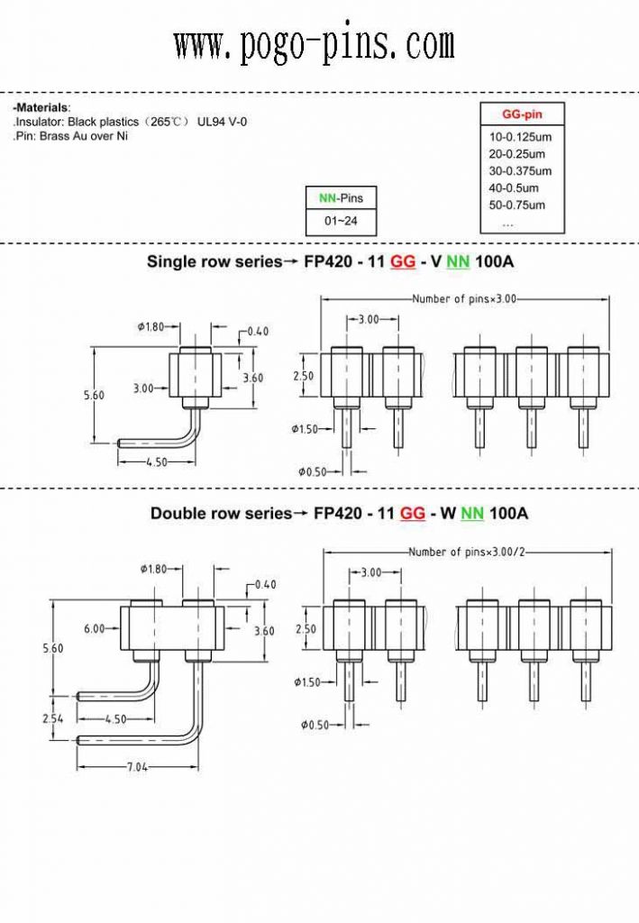 Pogo pin connector Drawing-Grid target Connector with 2.5mmPIN
