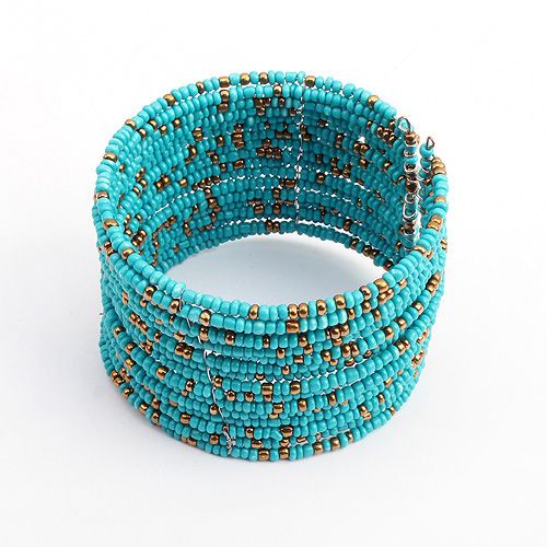 Bohemian Beaded Open Bangle -Blue 