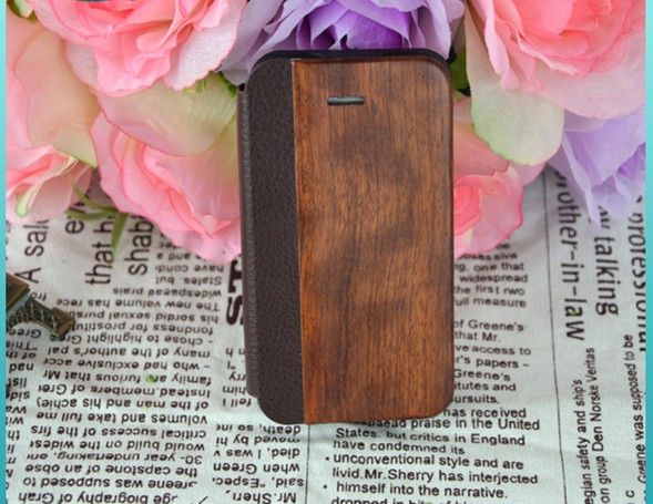 wholesale 2014 new cellphone case / PU with  wood mobile shell for Iphone 5/5S/5C