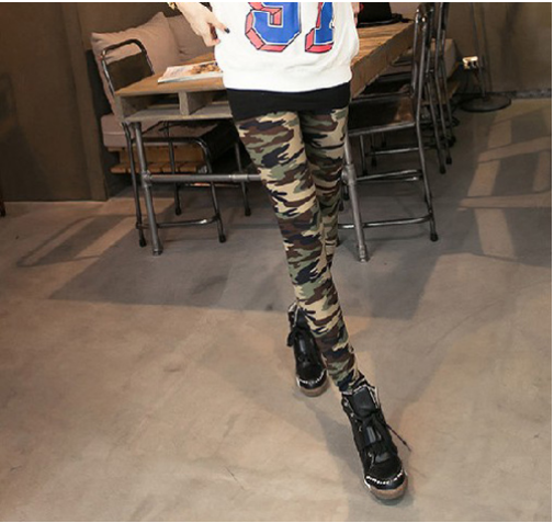 Color Block Modern Style Slimming Camouflage Pattern Leggings For Women