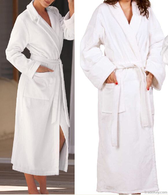 Cotton velour bath robe with shawl collar