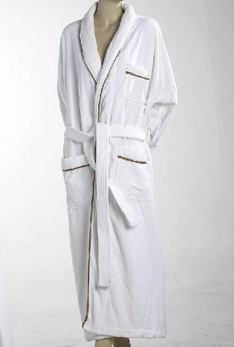 Cotton velour bath robe with shawl collar