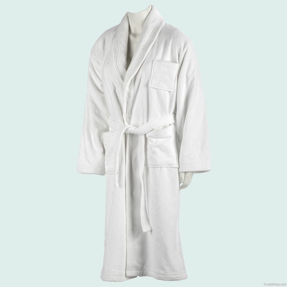 Cotton velour bath robe with shawl collar