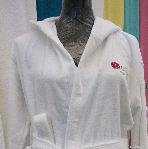 Cotton velour bath robe with shawl collar