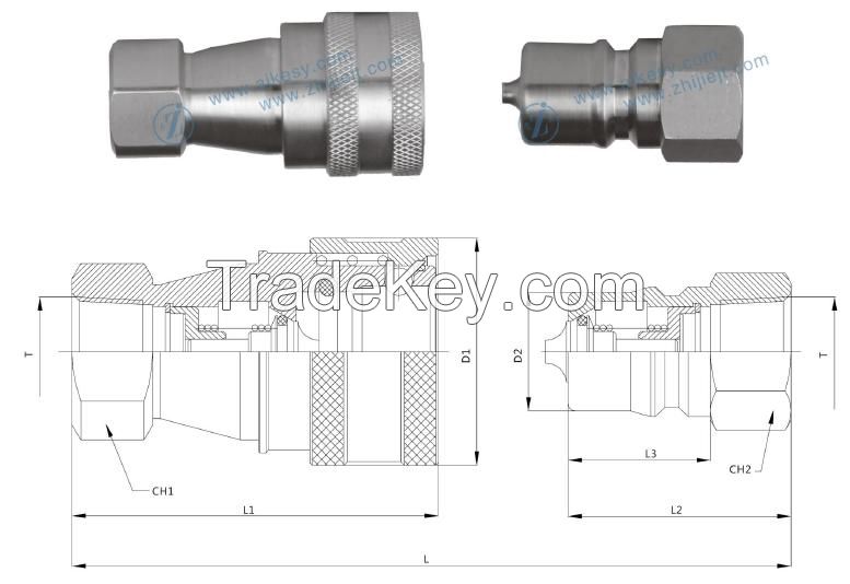 KZF ISO 7241 B chemical line stainless steel hydraulic quick coupler