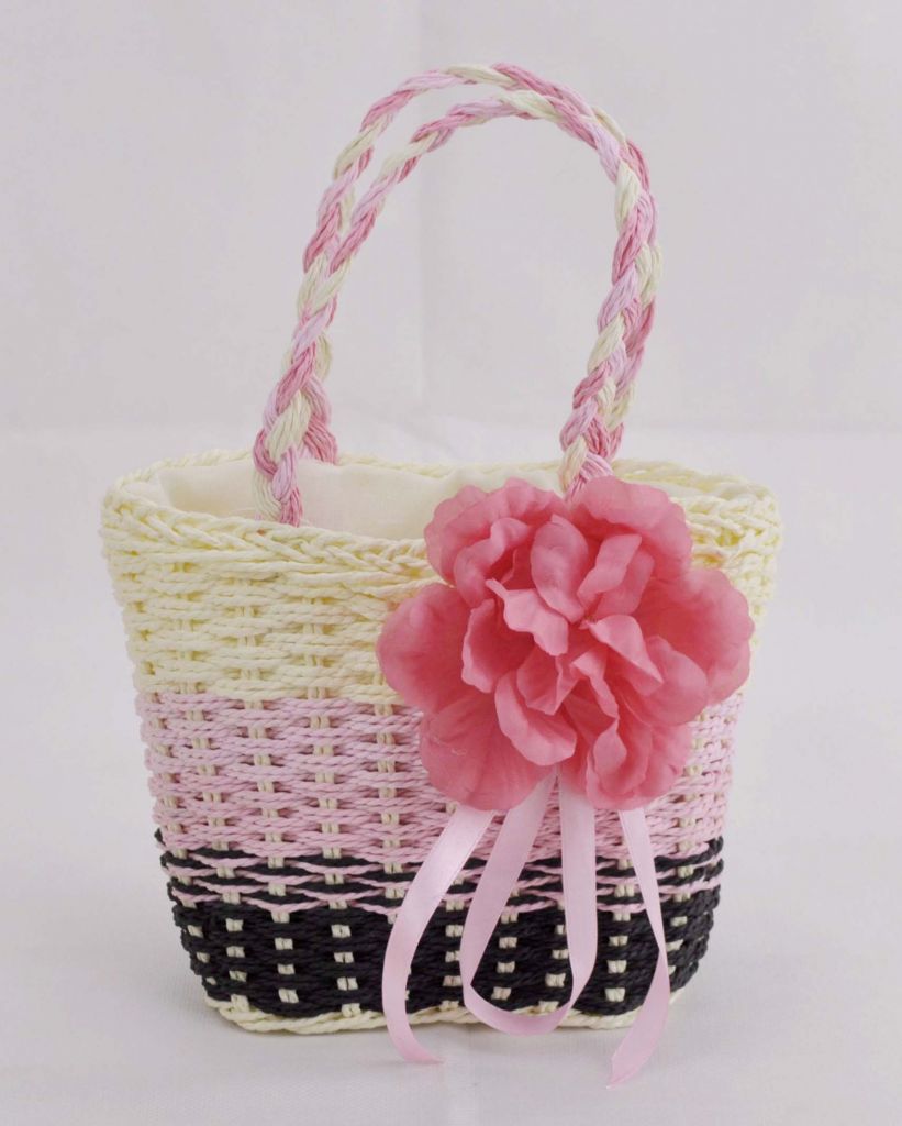 Eco-fashion summer paper straw bags for child with flower trimming 