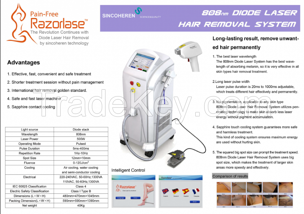Beijing sincoheren 808nm diode laser hair removal machine