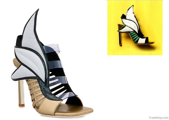 New 2014 Sexy Angel Wings Hollow Out Patchwork High Heel Women Sandals