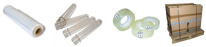 corrugated cartons, PPE tape, stretch-film, metalized tape, bottle preforms