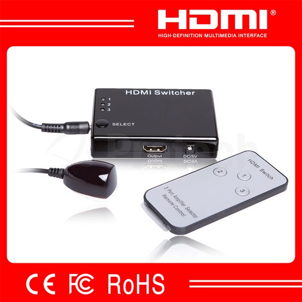 High Performance OEM Supported IR Remote control 3 port HDMI Switch 3x1, support 1080p HDMI Switcher