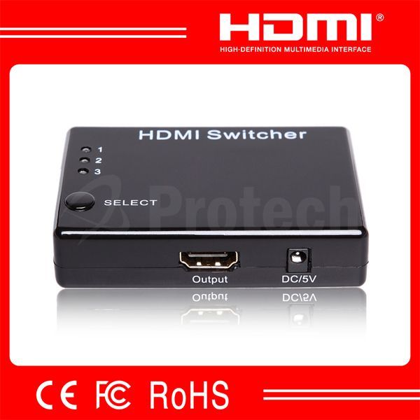 High Performance OEM Supported IR Remote control 3 port HDMI Switch 3x1, support 1080p HDMI Switcher