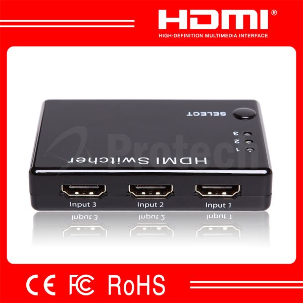 High Performance OEM Supported IR Remote control 3 port HDMI Switch 3x1, support 1080p HDMI Switcher