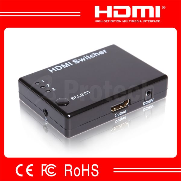 High Performance OEM Supported IR Remote control 3 port HDMI Switch 3x1, support 1080p HDMI Switcher