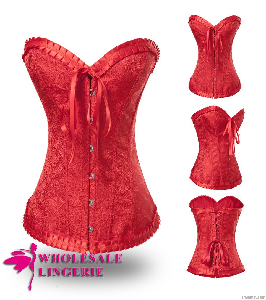 2014 Wholesale Hot red brocade sexy corset