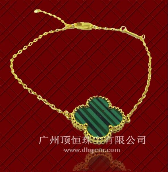 Wholesale High Plated Fashion 925 Sterling Silver jewelry With Green Agate Stone Four Leaf Clover Bracelet