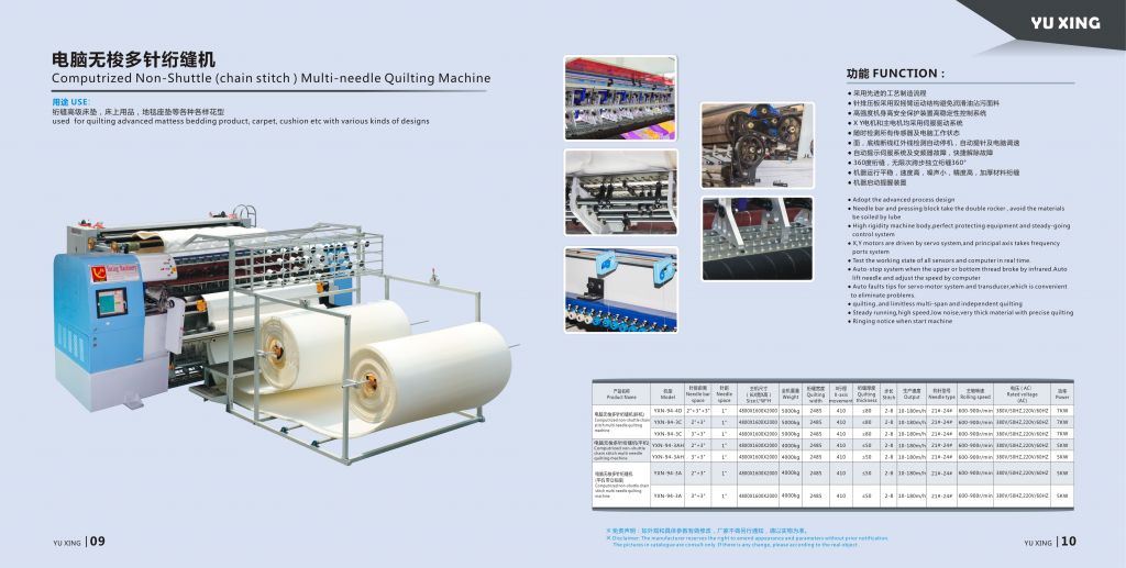 computerized non-shuttle(chain stitch)multi needle quilting machine