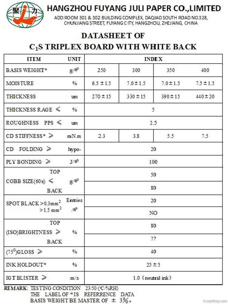 Coated Duplex Board White Back