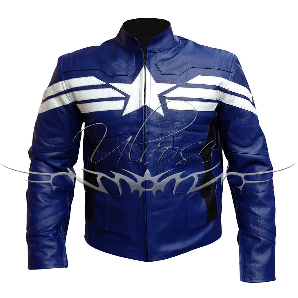 Captain America Blue Leather Motorcycle Jacket