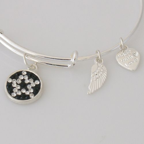 Rafaelian Sliver Expandable Wire Bangle with Austrian Crystals Charm