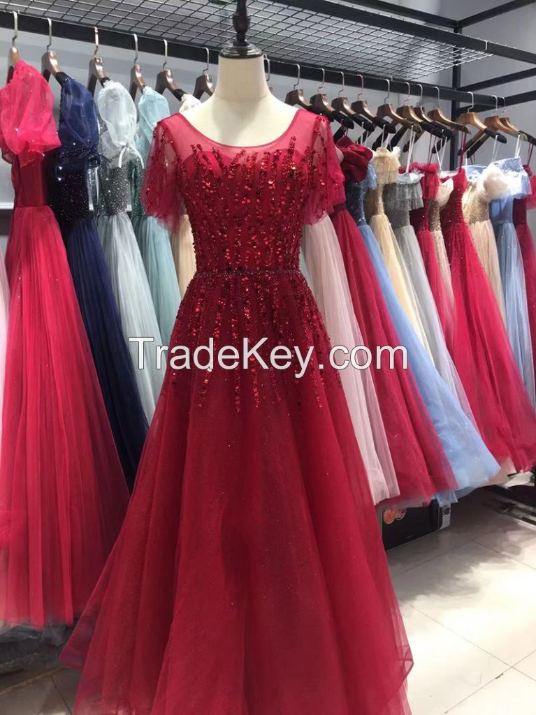 Wholesale Luxury Evening Dress Wedding Sequins Beading Party Formal Dress 